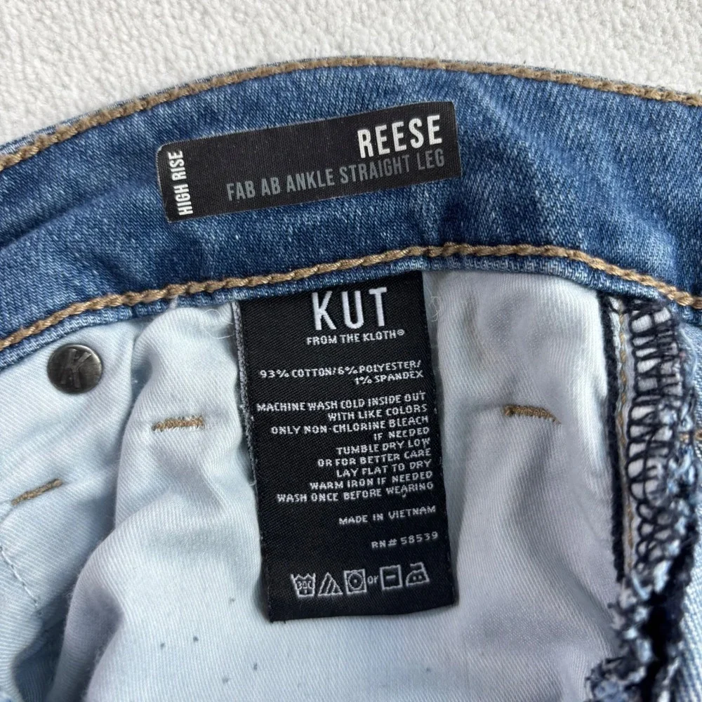 Kut from the Kloth Reese Ankle Straight Leg Jeans Women 10 Blue High Rise Button